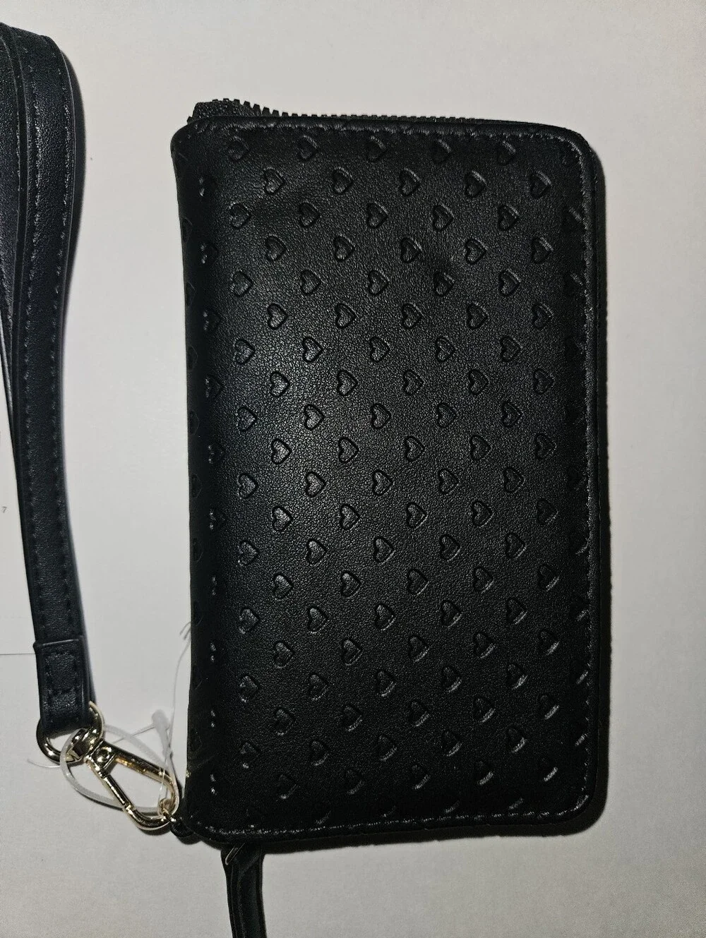 Betsy Johnson Black Zip-Around Wallet with Gold Bow Accent